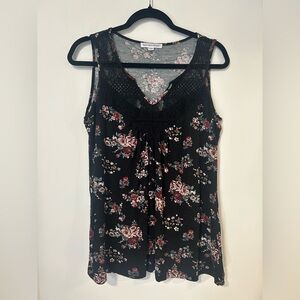 Warehouse One Black Floral Lace-Trim Sleeveless Camisole